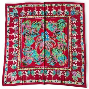 Vintage Cartier Red Silk Scarf With Flamingo Details